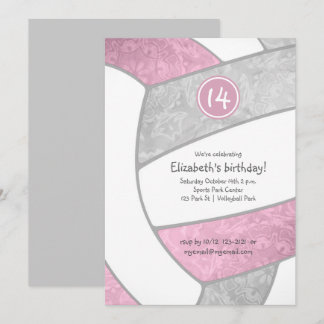 dusty pink gray girly sport volleyball celebration invitation
