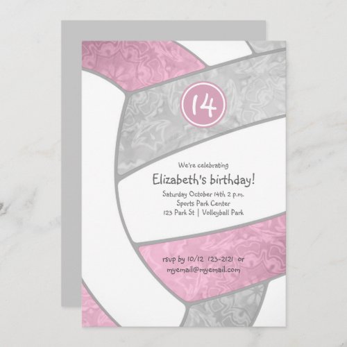 dusty pink gray girly sport volleyball celebration invitation