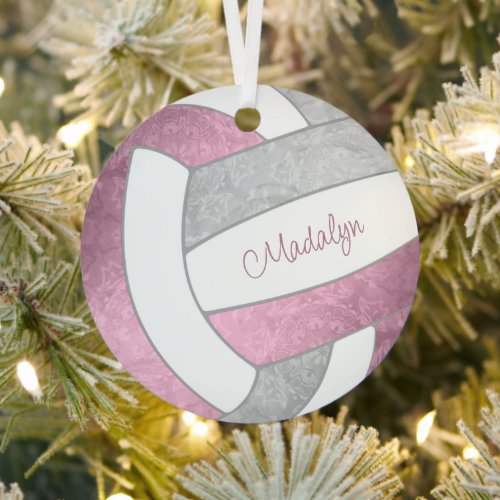 dusty pink gray keepsake volleyball metal ornament