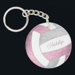 dusty pink gray personalized volleyball keychain<br><div class="desc">This cute volleyball keychain features the realistic image of a volleyball that has dusty pink, gray and white panels upon which you can customize her name - the pink and gray volleyball panels are blended with a girly floral kaleidoscopic pattern - by katz_d_zynes</div>