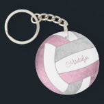 dusty pink gray personalized volleyball keychain<br><div class="desc">This cute volleyball keychain features the realistic image of a volleyball that has dusty pink,  gray and white panels upon which you can customize her name - the pink and gray volleyball panels are blended with a girly floral kaleidoscopic pattern - by katz_d_zynes</div>