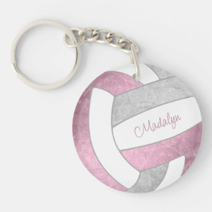 dusty pink gray personalized volleyball keychain