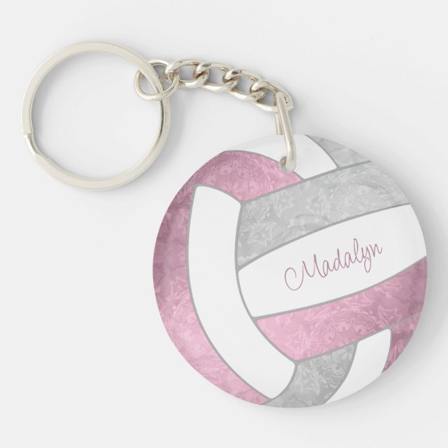 dusty pink gray personalized volleyball keychain (Front)