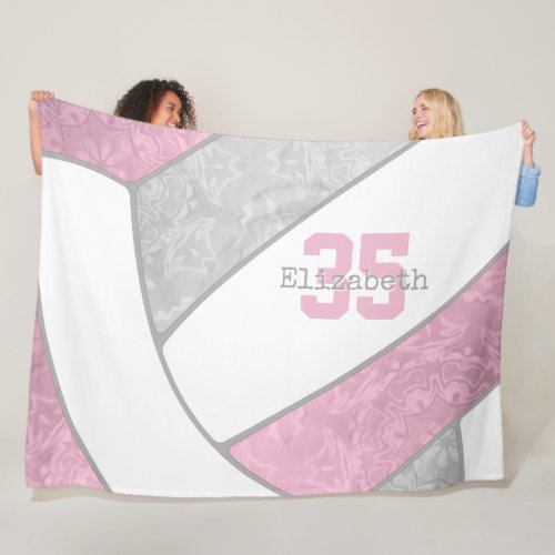 dusty pink gray volleyball girls personalized fleece blanket