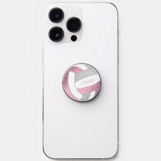 dusty pink gray volleyball w girls custom name PopSocket