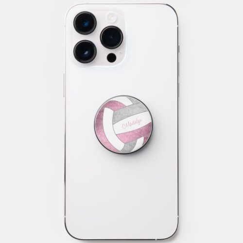 dusty pink gray volleyball w girls custom name PopSocket