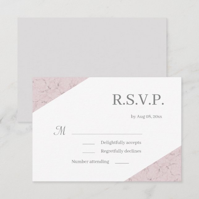 Dusty Pink Gray White Elegant Marble Wedding RSVP Invitation (Front/Back)