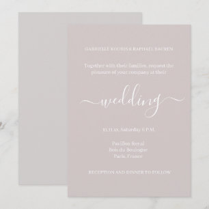 Dusty Pink Gray White Minimalist Elegant Wedding Invitation