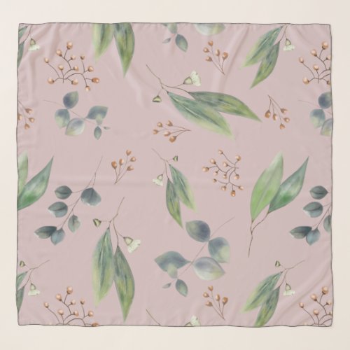 Dusty pink green leaves eucalyptus gum nuts scarf