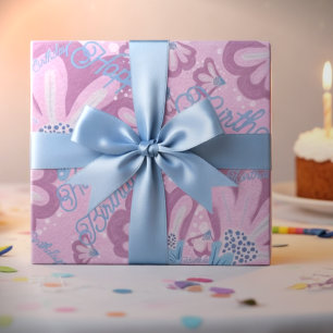 Dusty Pink Hand Painted Flowers Wrapping Paper Sheets