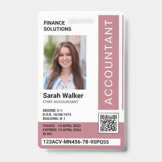 Dusty Pink ID Badge Photo Office Worker (Front)
