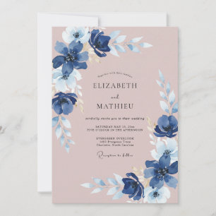 Dusty Pink Indigo Painted Wedding Invitation