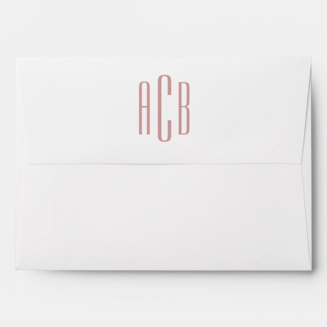 Dusty Pink Inside and White Three Letter Monogram Envelope (Back (Top Flap))