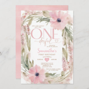 Dusty Pink Isn't She Onederful Birthday Flowers Invitation