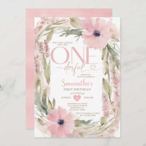Dusty Pink Isnt She Onederful Birthday Flowers Invitation