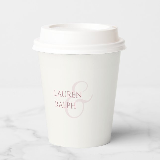 Dusty Pink & Ivory | Chic Monogram  Paper Cups (Front)