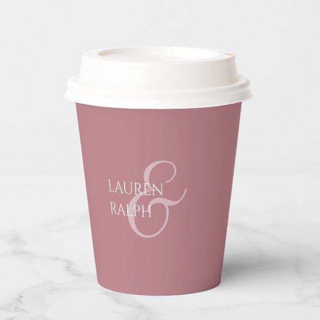 Dusty Pink & Ivory Couple Monogram  Paper Cups (Front)