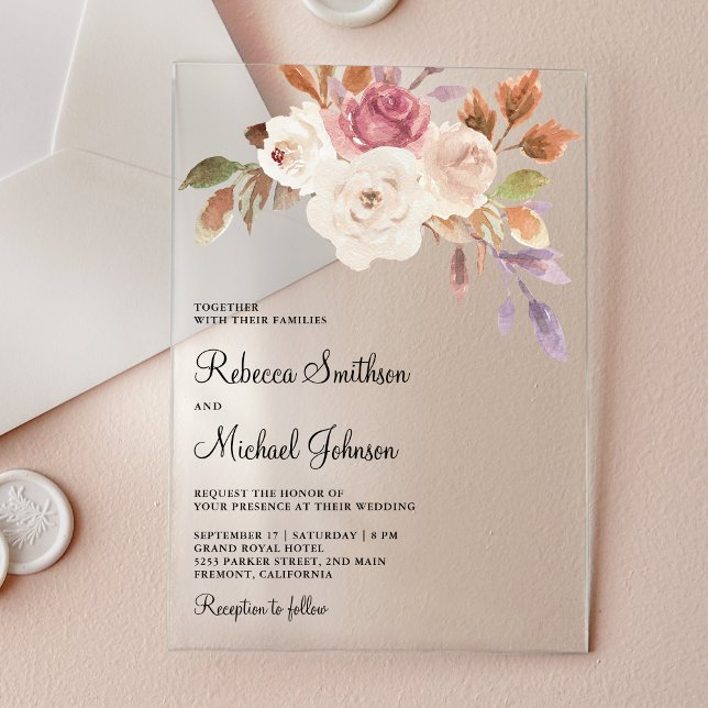 Dusty Pink Ivory Floral Wedding Acrylic Invitations (Creator Uploaded)
