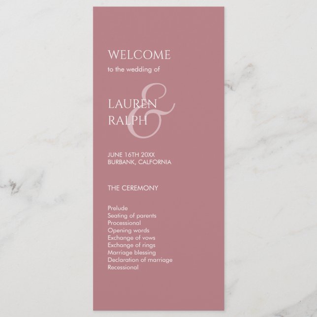 Dusty Pink Ivory Monogram Welcome Wedding Program (Front)