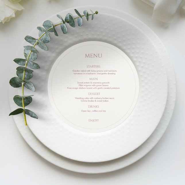 Dusty Pink & Ivory Monogrammed Round Wedding Menu (Creator Uploaded)