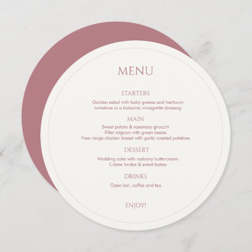 Dusty Pink  Ivory Monogrammed Round Wedding Menu