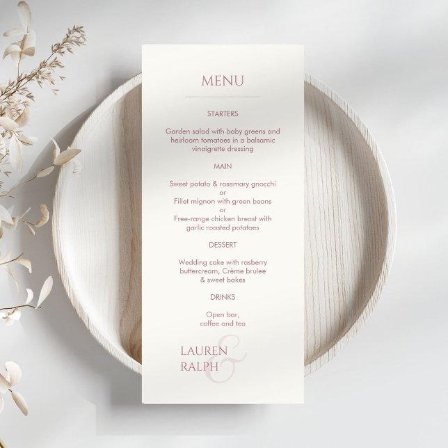 Dusty Pink & Ivory Monogrammed Wedding Menu (Creator Uploaded)