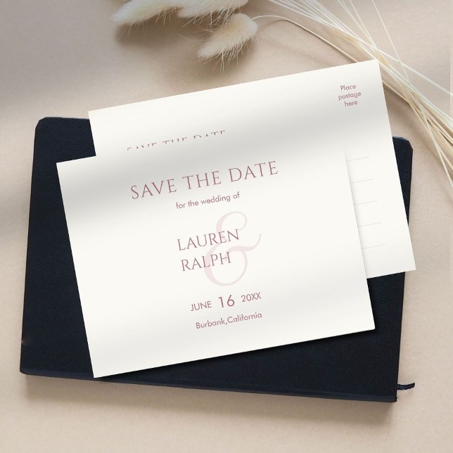 Dusty Pink & Ivory Script Wedding Save The Date  Announcement Postcard (Creator Uploaded)