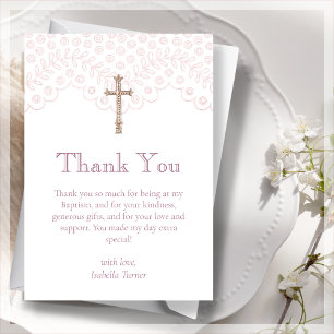 Dusty Pink Lace Baptism Thank You Card