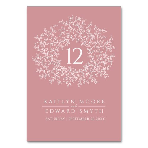 Dusty pink leaf circle monogram wedding custom table number