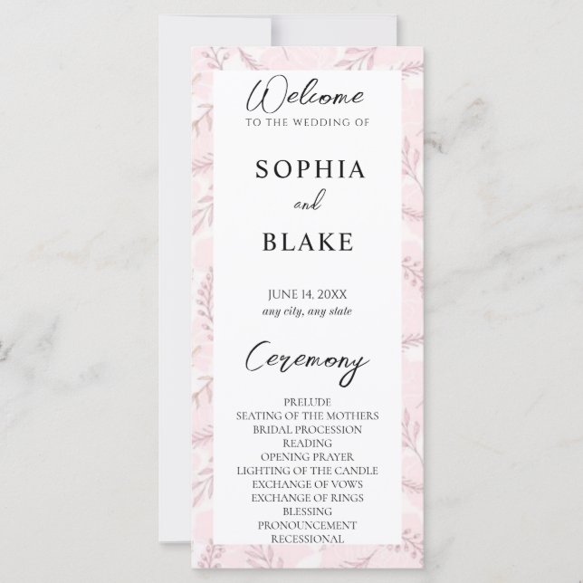 Dusty Pink Leaves and Foliage Wedding Program (Front)