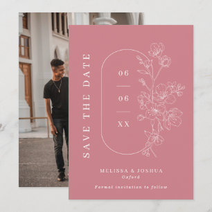 Dusty Pink Line Drawn Floral Photo Wedding Save The Date