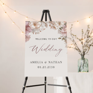 Dusty Pink Magnolia Floral Wedding Welcome Sign