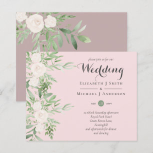 Dusty Pink Magnolia Sage Floral BUDGET WEDDING INV