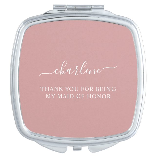 Dusty Pink Maid of Honor Thank You Compact Mirror (Front)