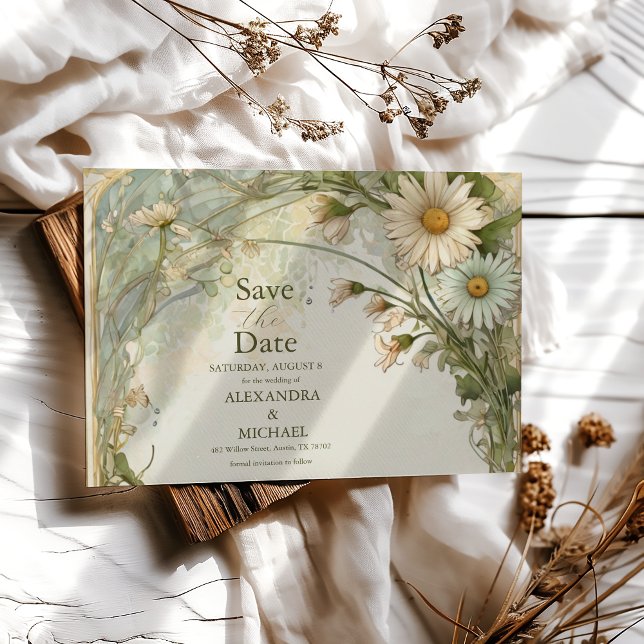 Dusty Pink Marguerite Daisy Wedding Art Nouveau Save The Date (Creator Uploaded)