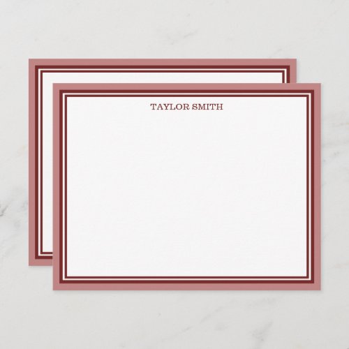 Dusty Pink Maroon Borders Add Your Name Note Card
