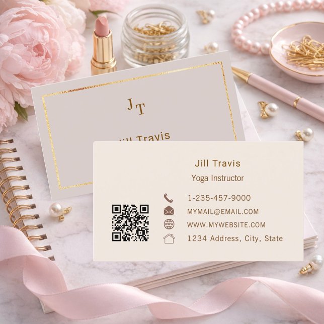 Dusty pink mauve neutral QR code Business Card (Creator Uploaded)