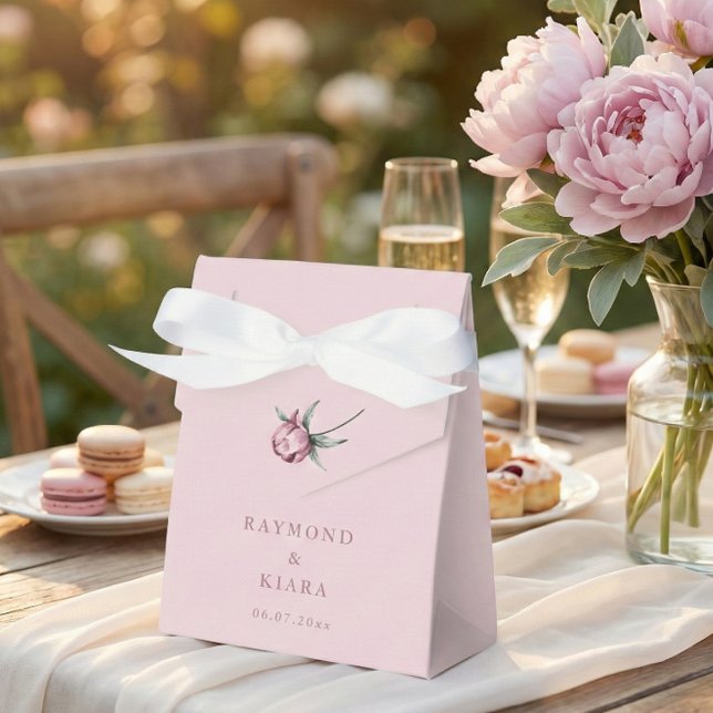 Dusty Pink Mauve Peony Minimal Wedding Favor Boxes (personalized modern minimalist pink mauve peony wedding favor box
)