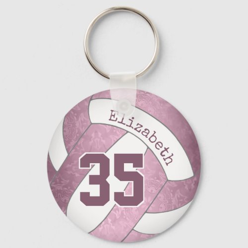 dusty pink mauve personalized girly volleyball keychain