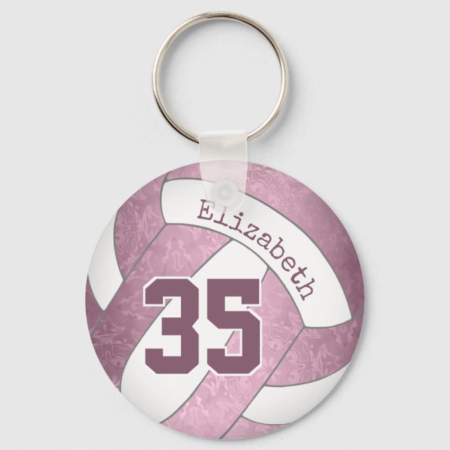 dusty pink mauve personalized girly volleyball keychain (Front)