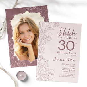 Dusty Pink Mauve Photo Surprise 30th Birthday Invitation
