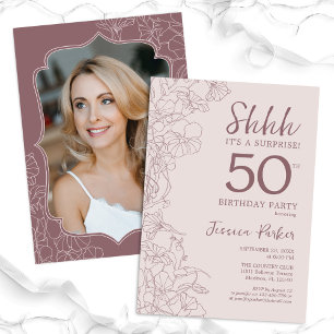 Dusty Pink Mauve Photo Surprise 50th Birthday Invitation