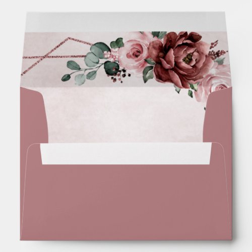 Dusty Pink Mauve Rose Floral Geometric Wedding  En Envelope