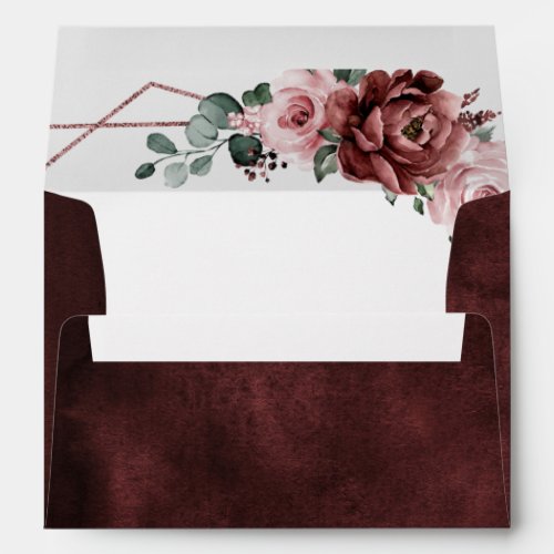 Dusty Pink Mauve Rose Floral Geometric Wedding  Envelope