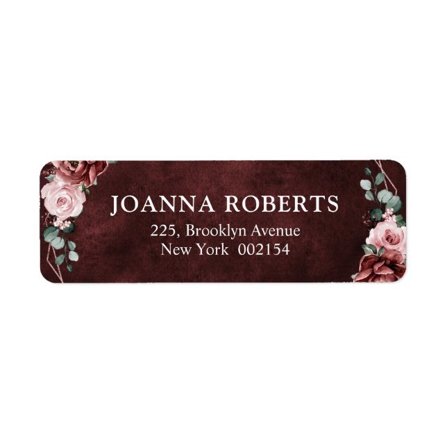 Dusty Pink Mauve Rose Floral Geometric Wedding  La Label (Front)