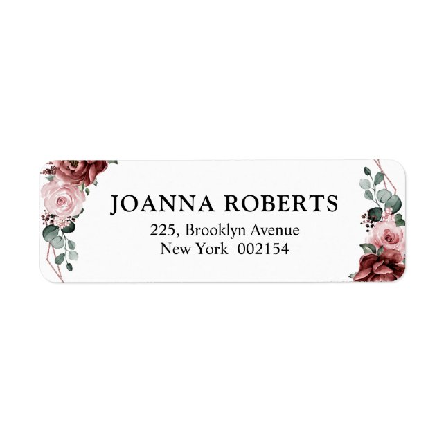 Dusty Pink Mauve Rose Floral Geometric Wedding  Label (Front)