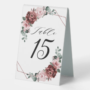Dusty Pink Mauve Rose Floral Geometric Wedding Table Tent