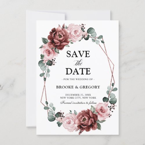 Dusty Pink Mauve Rose Geometric Save the Date