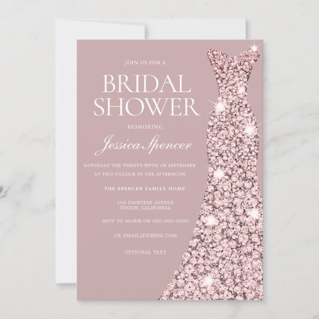 Dusty Pink Mauve Rose Gold Dress Bridal Shower Invitation (Front)