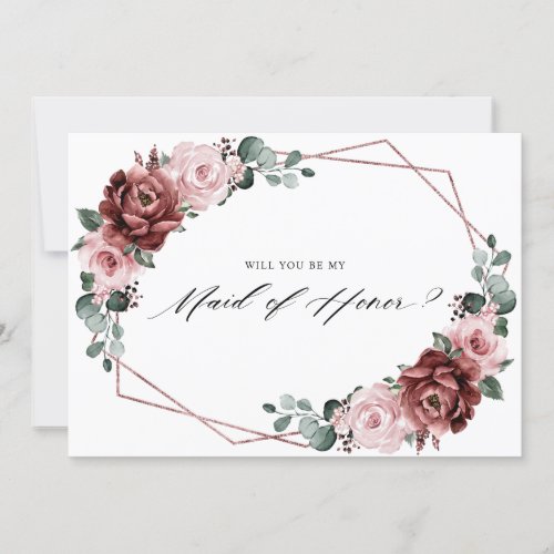 Dusty Pink Mauve Rose Will you be my Maid of honor Invitation